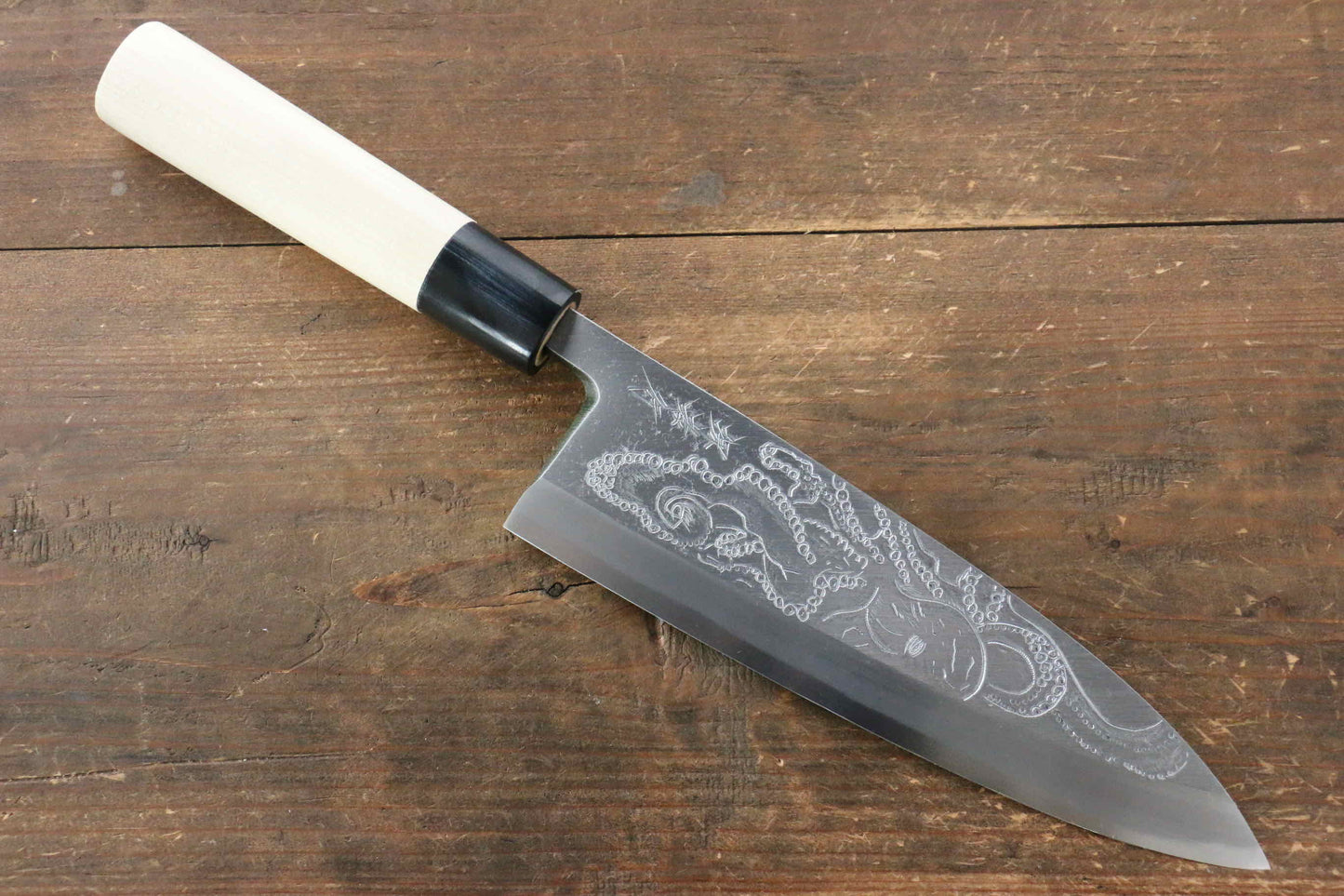 Sakai Takayuki Kasumitogi White Steel Octopus engraving Deba Japanese Knife Magnolia Handle - Japanny - Best Japanese Knife