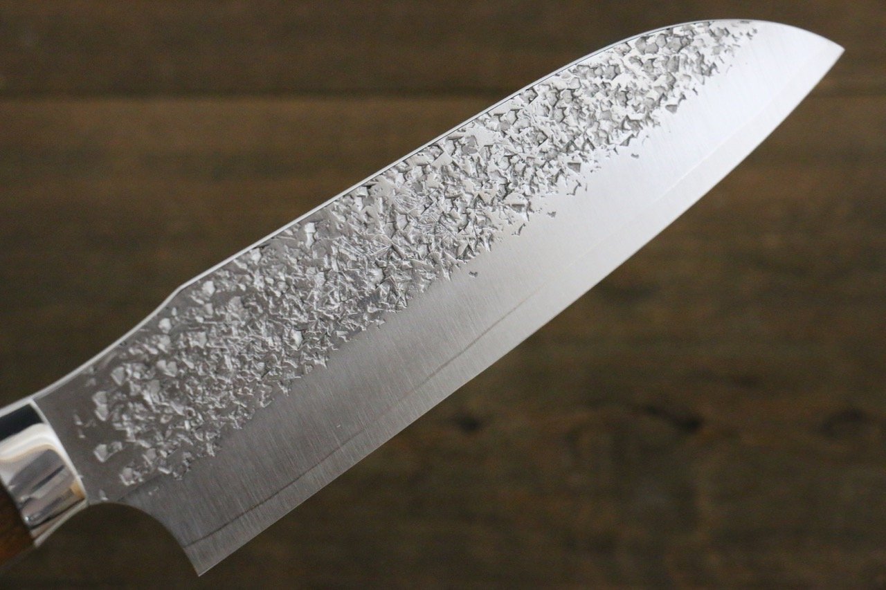 Yu Kurosaki Shizuku R2/SG Hammered Santoku Japanese Chef Knife 165mm with Iron wood Handle - Japanny - Best Japanese Knife