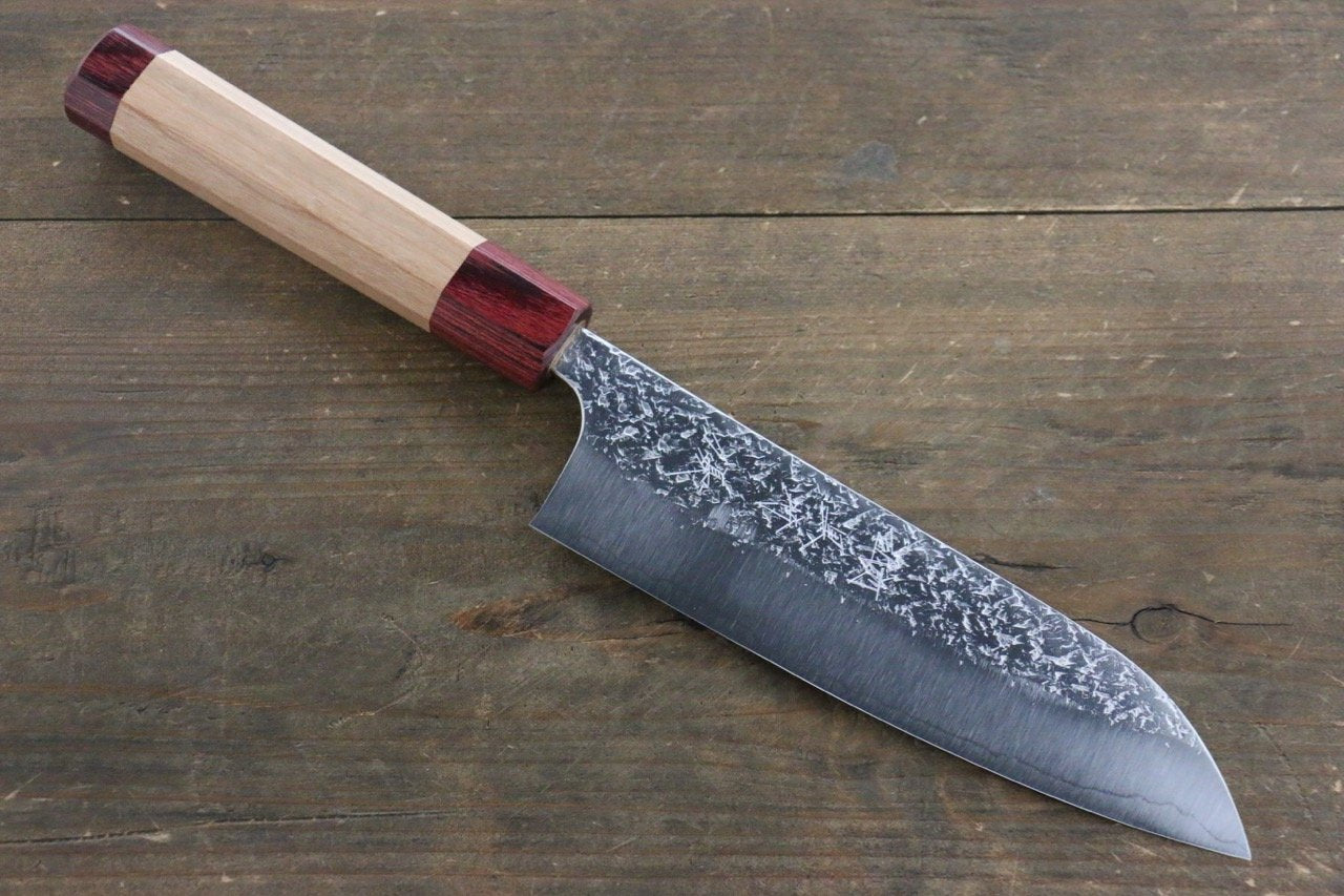 Yu Kurosaki Shizuku R2/SG Hammered Santoku Japanese Chef Knife 165mm with American Cherry Handle - Japanny - Best Japanese Knife