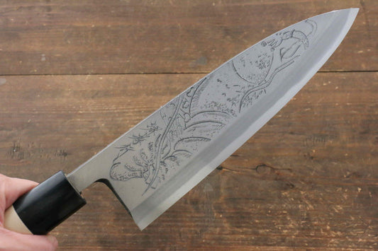 Sakai Takayuki Kasumitogi White Steel Lobster engraving Deba Japanese Knife Magnolia Handle - Japanny - Best Japanese Knife