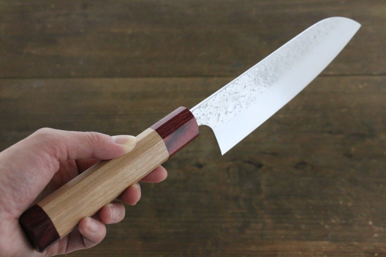 Yu Kurosaki Shizuku R2/SG Hammered Santoku Japanese Chef Knife 165mm with American Cherry Handle - Japanny - Best Japanese Knife