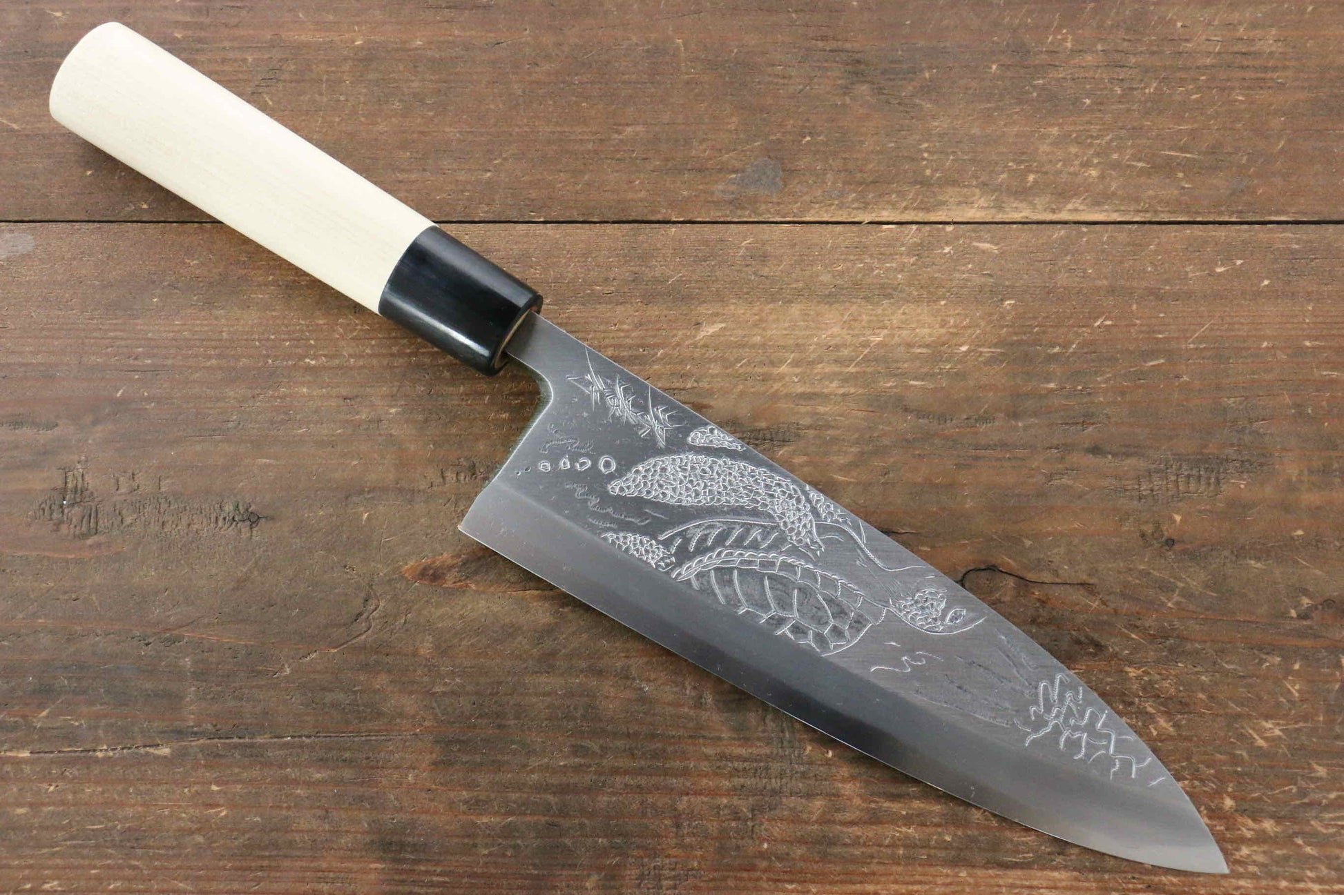 Sakai Takayuki Kasumitogi White Steel Turtle engraving Deba Japanese Knife Magnolia Handle - Japanny - Best Japanese Knife