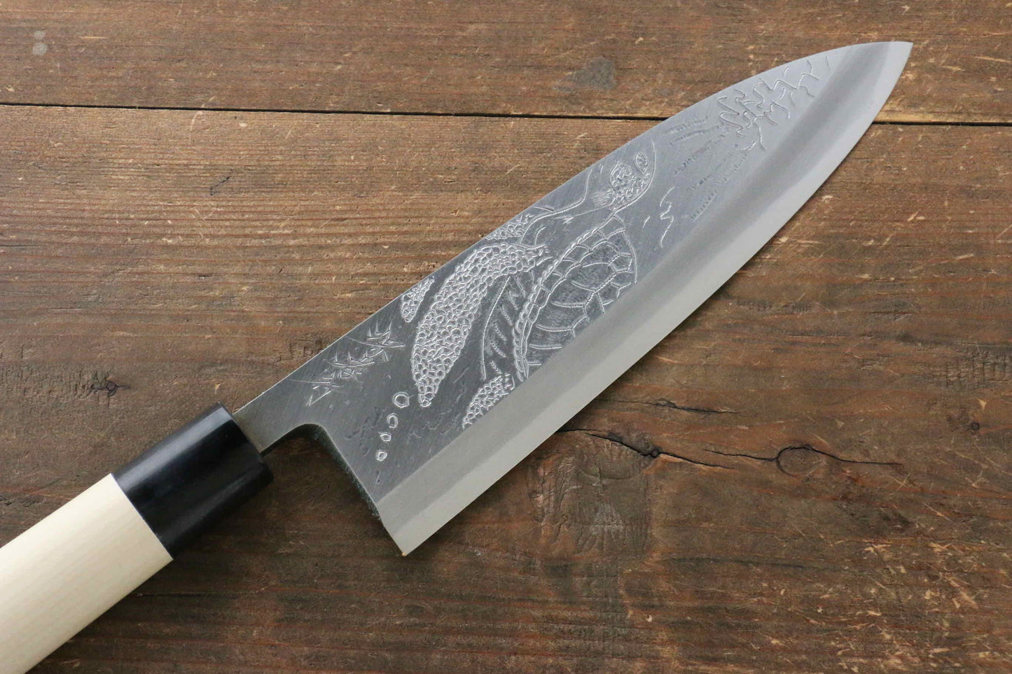 Sakai Takayuki Kasumitogi White Steel Turtle engraving Deba Japanese Knife Magnolia Handle - Japanny - Best Japanese Knife