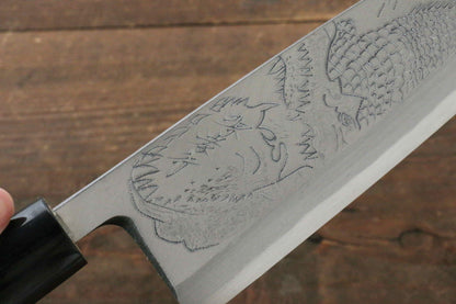 Sakai Takayuki Kasumitogi White Steel Crocodile engraving Deba Japanese Knife Magnolia Handle - Japanny - Best Japanese Knife