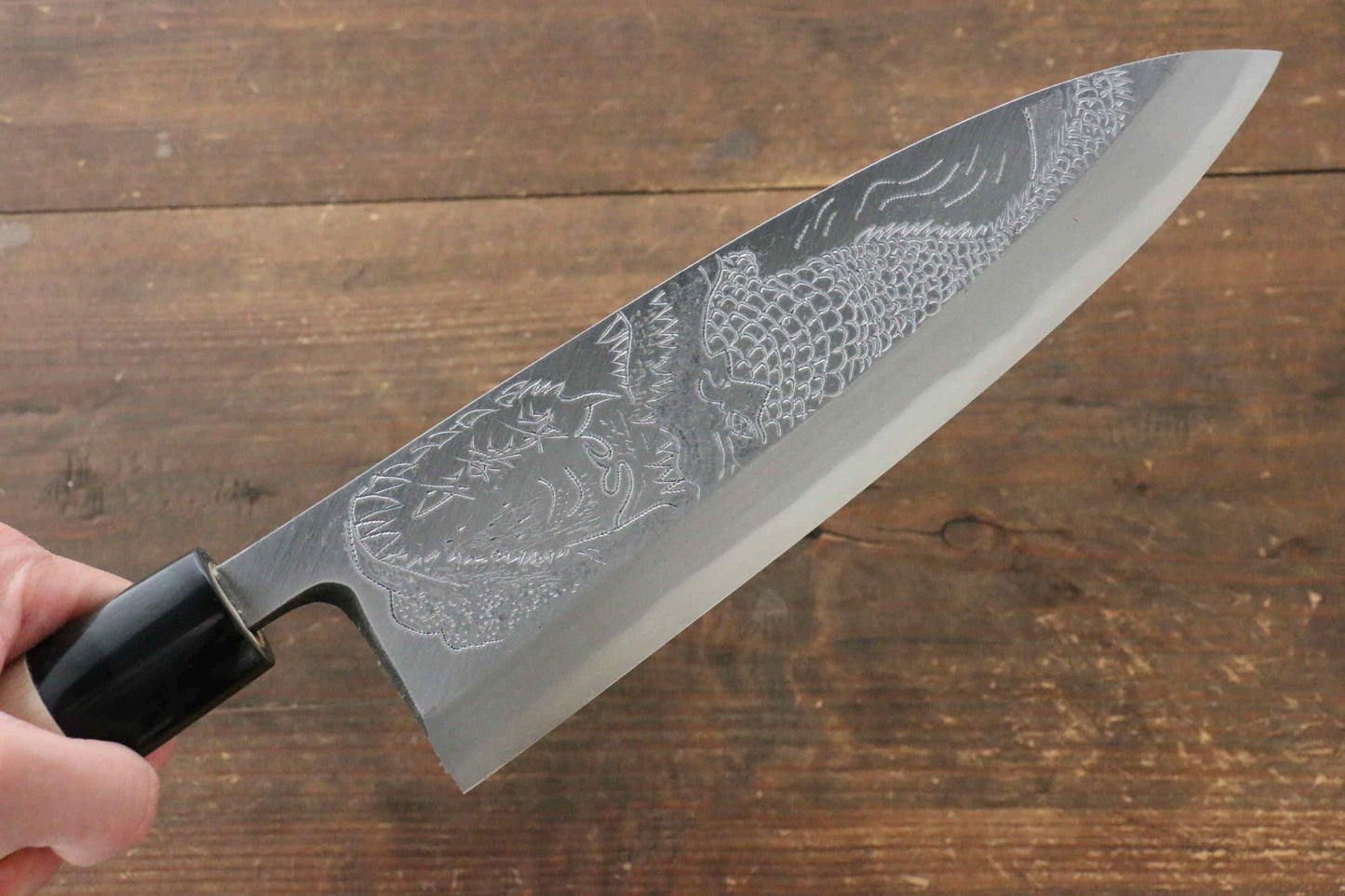 Sakai Takayuki Kasumitogi White Steel Crocodile engraving Deba Japanese Knife Magnolia Handle - Japanny - Best Japanese Knife