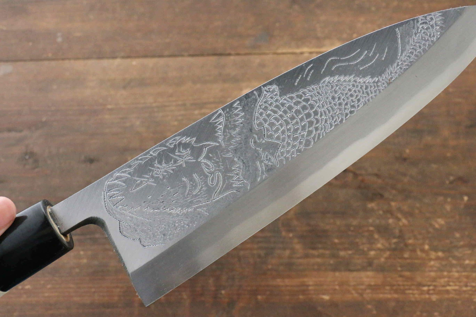 Sakai Takayuki Kasumitogi White Steel Crocodile engraving Deba Japanese Knife Magnolia Handle - Japanny - Best Japanese Knife