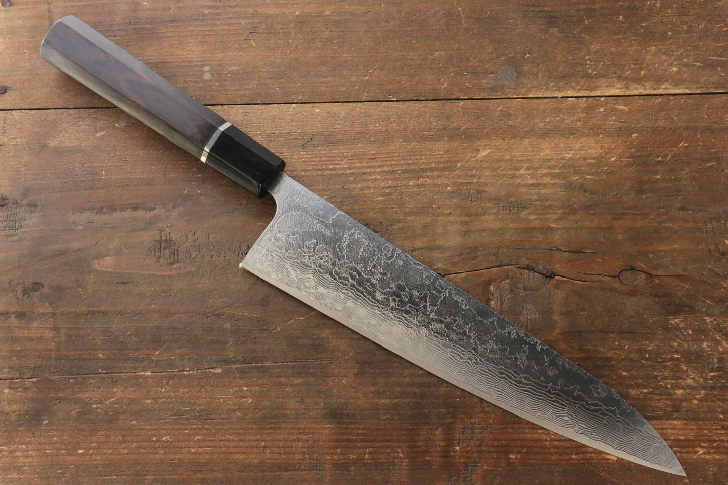 Takeshi Saji R2/SG2 Diamond Finish Damascus Gyuto Japanese Chef Knife 240mm with Double water buffalo horn with ebony handle - Japanny - Best Japanese Knife