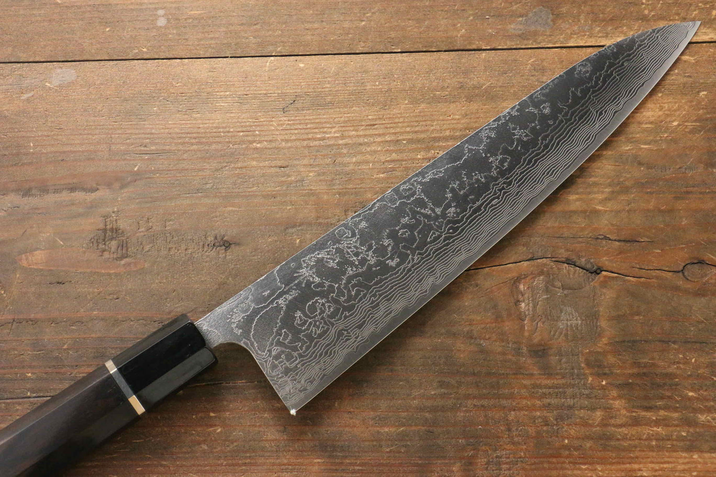 Takeshi Saji R2/SG2 Diamond Finish Damascus Gyuto Japanese Chef Knife 240mm with Double water buffalo horn with ebony handle - Japanny - Best Japanese Knife