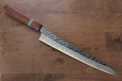 Yu Kurosaki Fujin VG10 Hammered Sujihiki Japanese Knife 270mm Maple(With turquoise ring Brown) Handle - Japanny - Best Japanese Knife