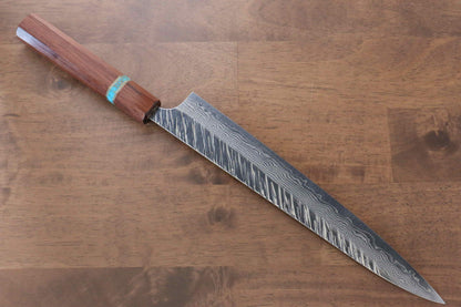 Yu Kurosaki Fujin VG10 Hammered Sujihiki Japanese Knife 270mm Maple(With turquoise ring Brown) Handle - Japanny - Best Japanese Knife