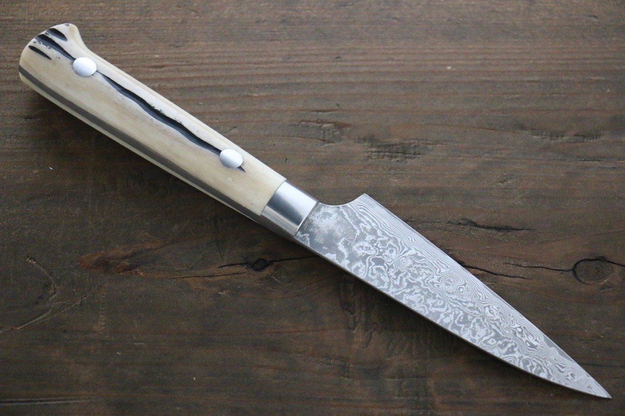 Saji R2/SG2 Diamond Finish Damascus Petty Japanese Chef Knife 90mm with Bone Handle - Japanny - Best Japanese Knife