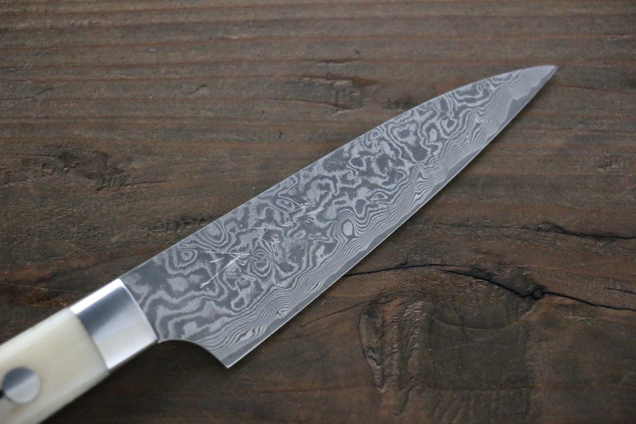 Saji R2/SG2 Diamond Finish Damascus Petty Japanese Chef Knife 90mm with Bone Handle - Japanny - Best Japanese Knife