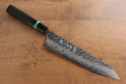 Yu Kurosaki Fujin VG10 Hammered Gyuto Japanese Knife 240mm Ebony Wood(With Turquoise Ring) Handle - Japanny - Best Japanese Knife