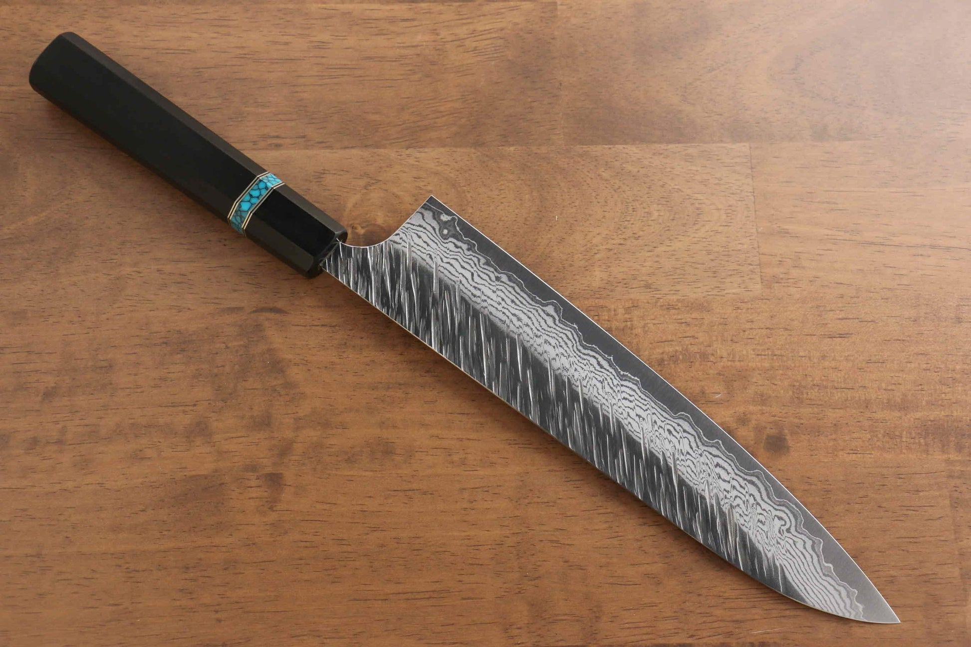 Yu Kurosaki Fujin VG10 Hammered Gyuto Japanese Knife 240mm Ebony Wood(With Turquoise Ring) Handle - Japanny - Best Japanese Knife