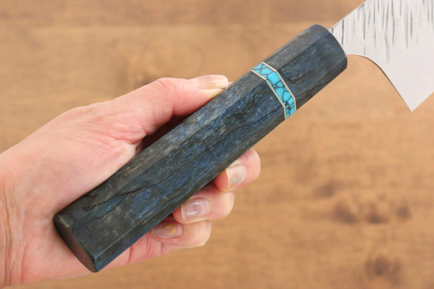 Yu Kurosaki Fujin VG10 Hammered Gyuto Japanese Knife 240mm Maple(With turquoise ring Blue) Handle - Japanny - Best Japanese Knife