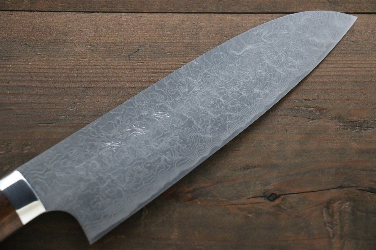 Takeshi Saji R2/SG2 Diamond Finish Damascus Santoku Japanese Chef Knife 180mm with Iron Wood handle - Japanny - Best Japanese Knife