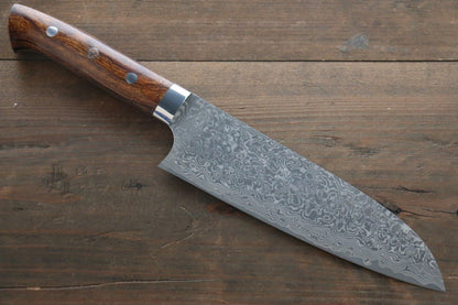 Saji R2/SG2 Black Damascus Santoku Japanese Chef Knife 180mm with Iron Wood handle - Japanny - Best Japanese Knife