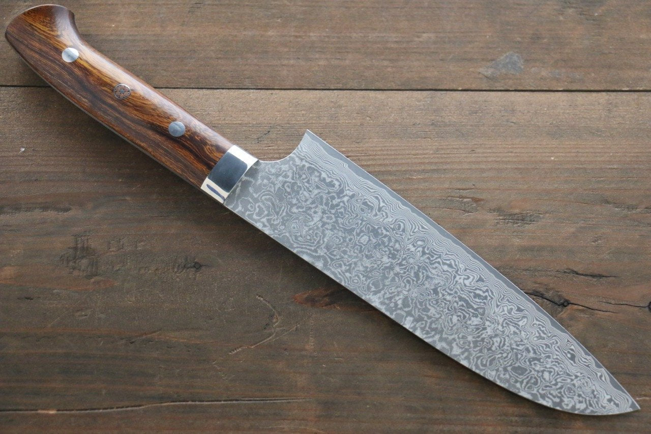 Saji R2/SG2 Black Damascus Santoku Japanese Chef Knife 180mm with Iron Wood handle - Japanny - Best Japanese Knife