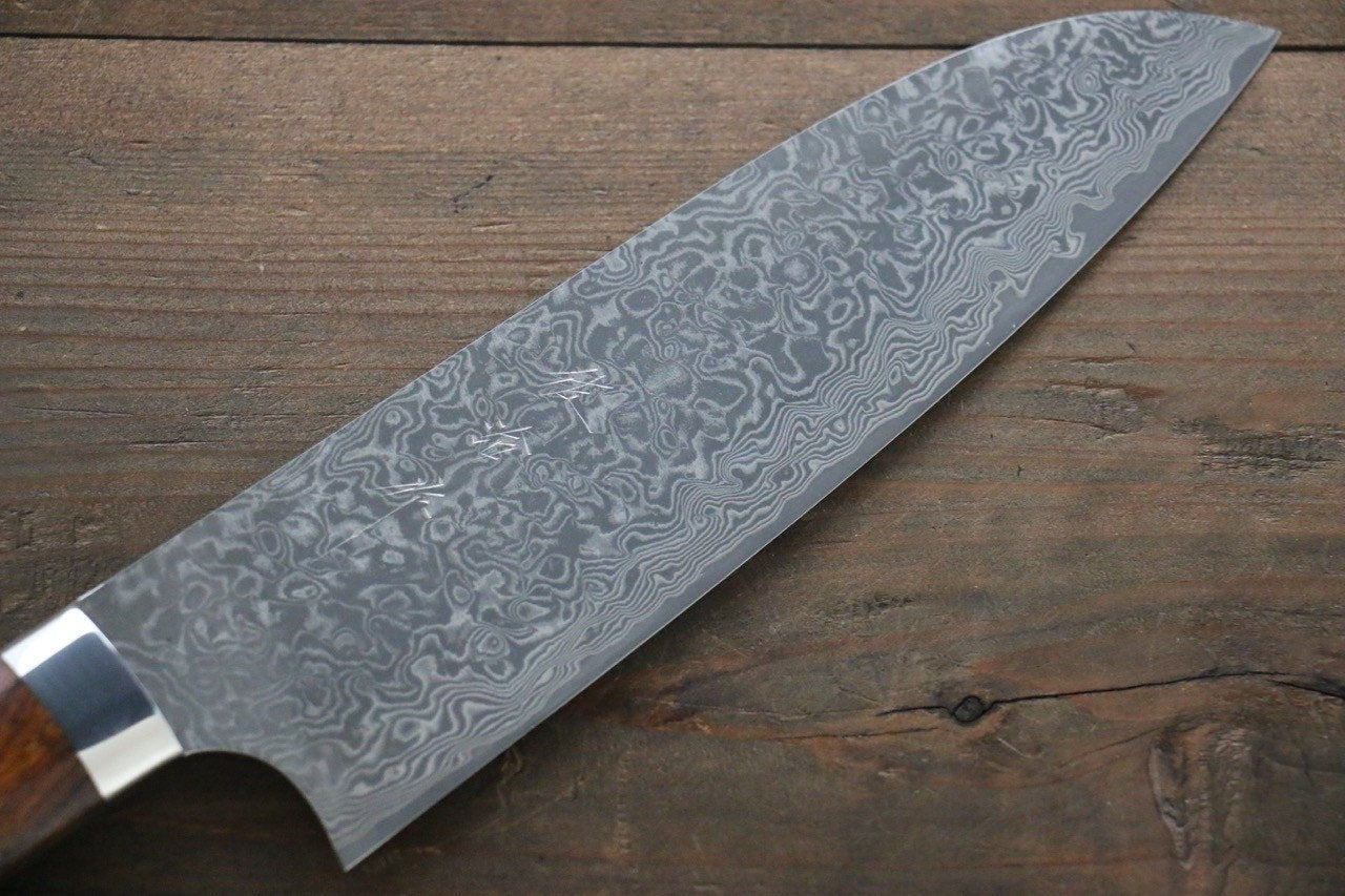 Saji R2/SG2 Black Damascus Santoku Japanese Chef Knife 180mm with Iron Wood handle - Japanny - Best Japanese Knife