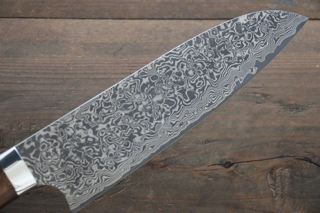 Saji R2/SG2 Black Damascus Santoku Japanese Chef Knife 180mm with Iron Wood handle - Japanny - Best Japanese Knife