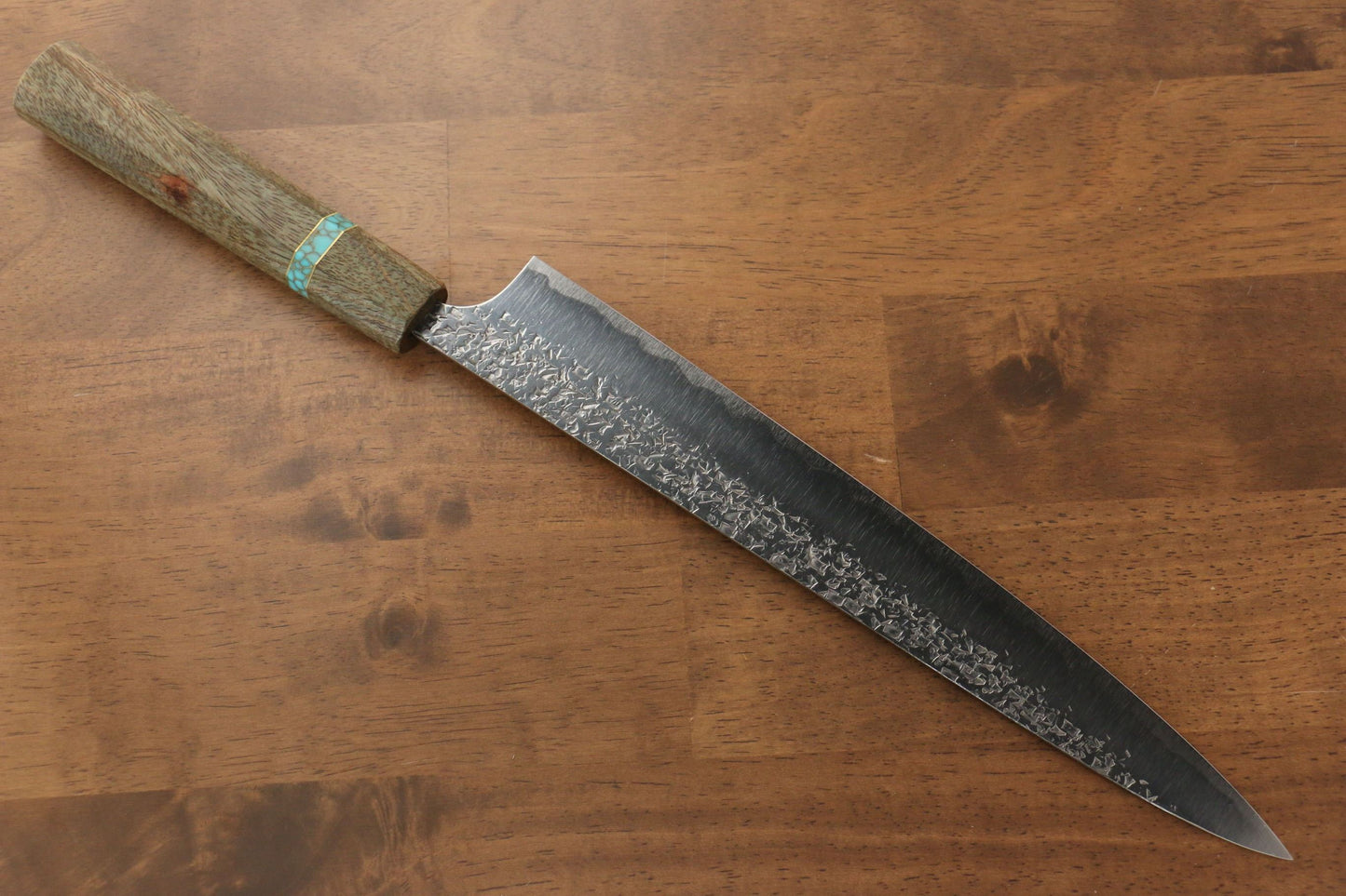 Yu Kurosaki Shizuku R2/SG2 Hammered Sujihiki Japanese Knife 270mm Maple(With turquoise ring Green) Handle - Japanny - Best Japanese Knife