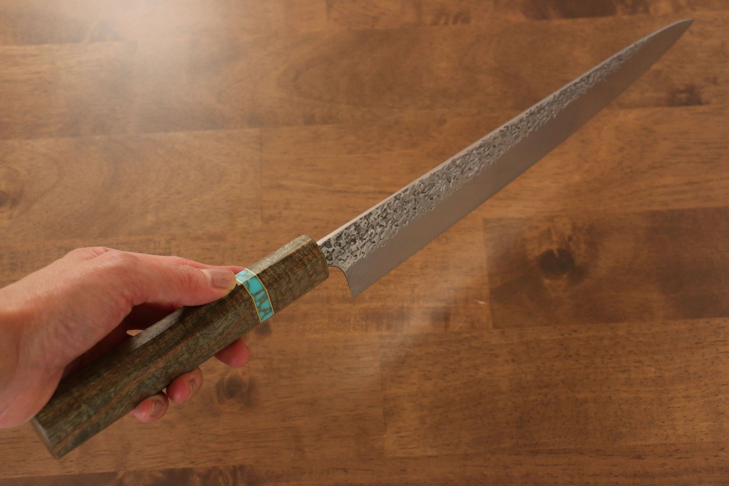 Yu Kurosaki Shizuku R2/SG2 Hammered Sujihiki Japanese Knife 270mm Maple(With turquoise ring Green) Handle - Japanny - Best Japanese Knife