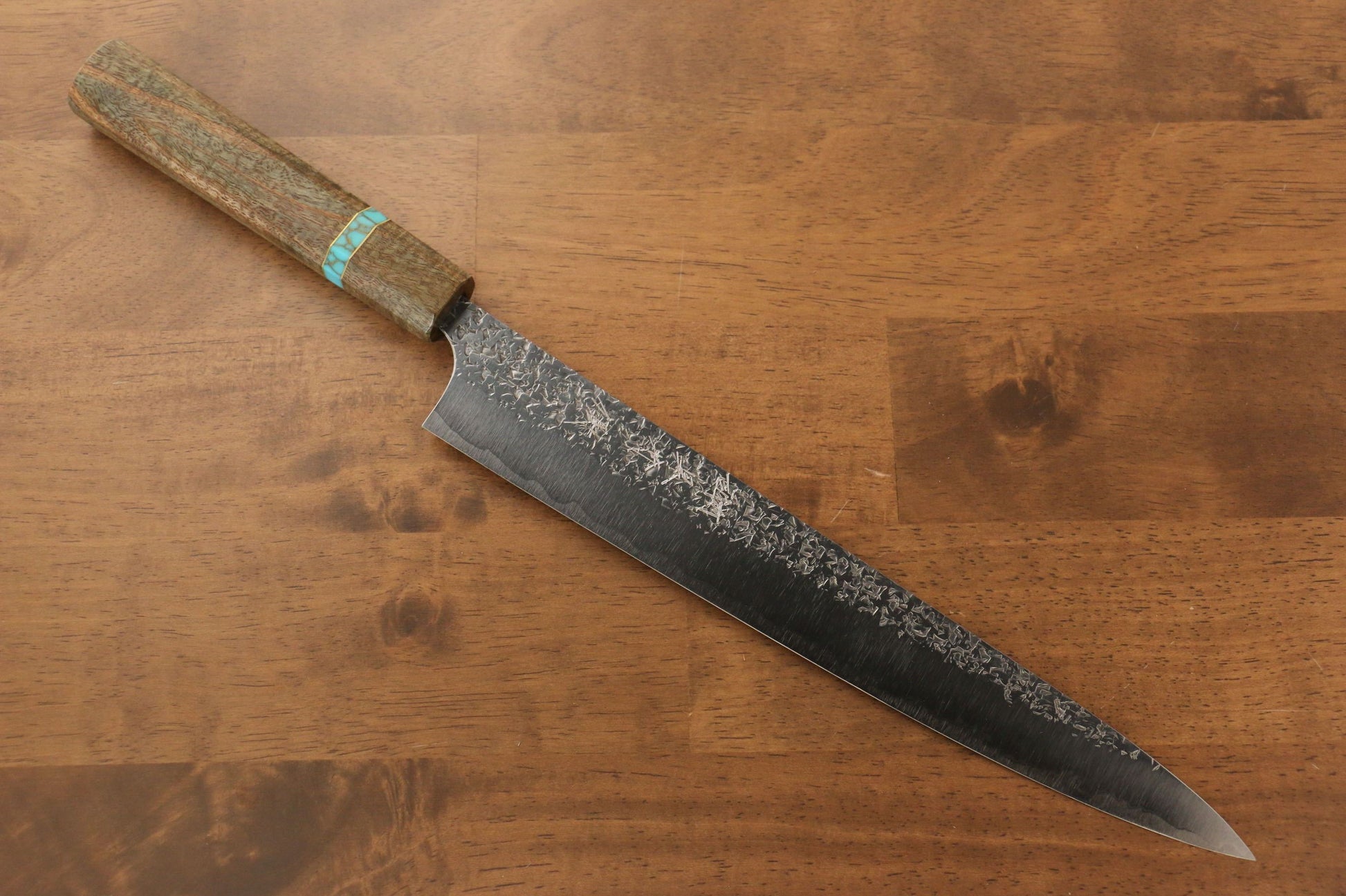 Yu Kurosaki Shizuku R2/SG2 Hammered Sujihiki Japanese Knife 270mm Maple(With turquoise ring Green) Handle - Japanny - Best Japanese Knife