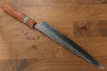 Yu Kurosaki Shizuku R2/SG2 Hammered Sujihiki Japanese Knife 270mm Maple(With turquoise ring Brown) Handle - Japanny - Best Japanese Knife