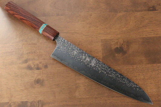 Yu Kurosaki Shizuku R2/SG2 Hammered Gyuto Japanese Knife 240mm Maple(With turquoise ring Brown) Handle - Japanny - Best Japanese Knife