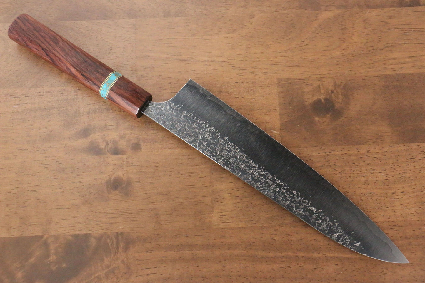 Yu Kurosaki Shizuku R2/SG2 Hammered Gyuto Japanese Knife 240mm Maple(With turquoise ring Brown) Handle - Japanny - Best Japanese Knife