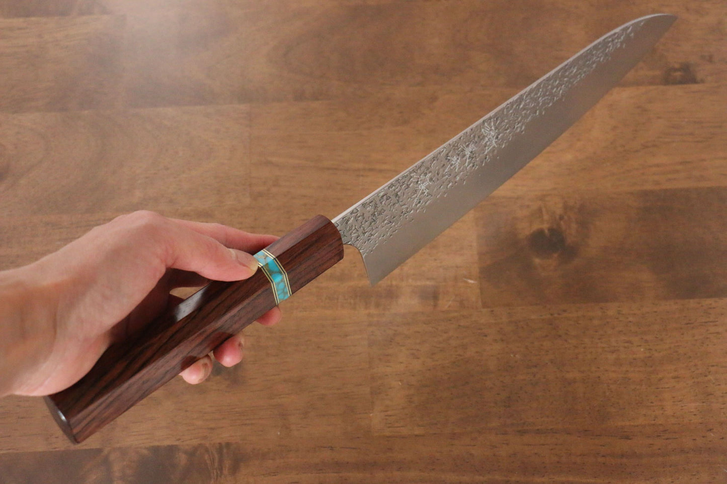 Yu Kurosaki Shizuku R2/SG2 Hammered Gyuto Japanese Knife 240mm Maple(With turquoise ring Brown) Handle - Japanny - Best Japanese Knife