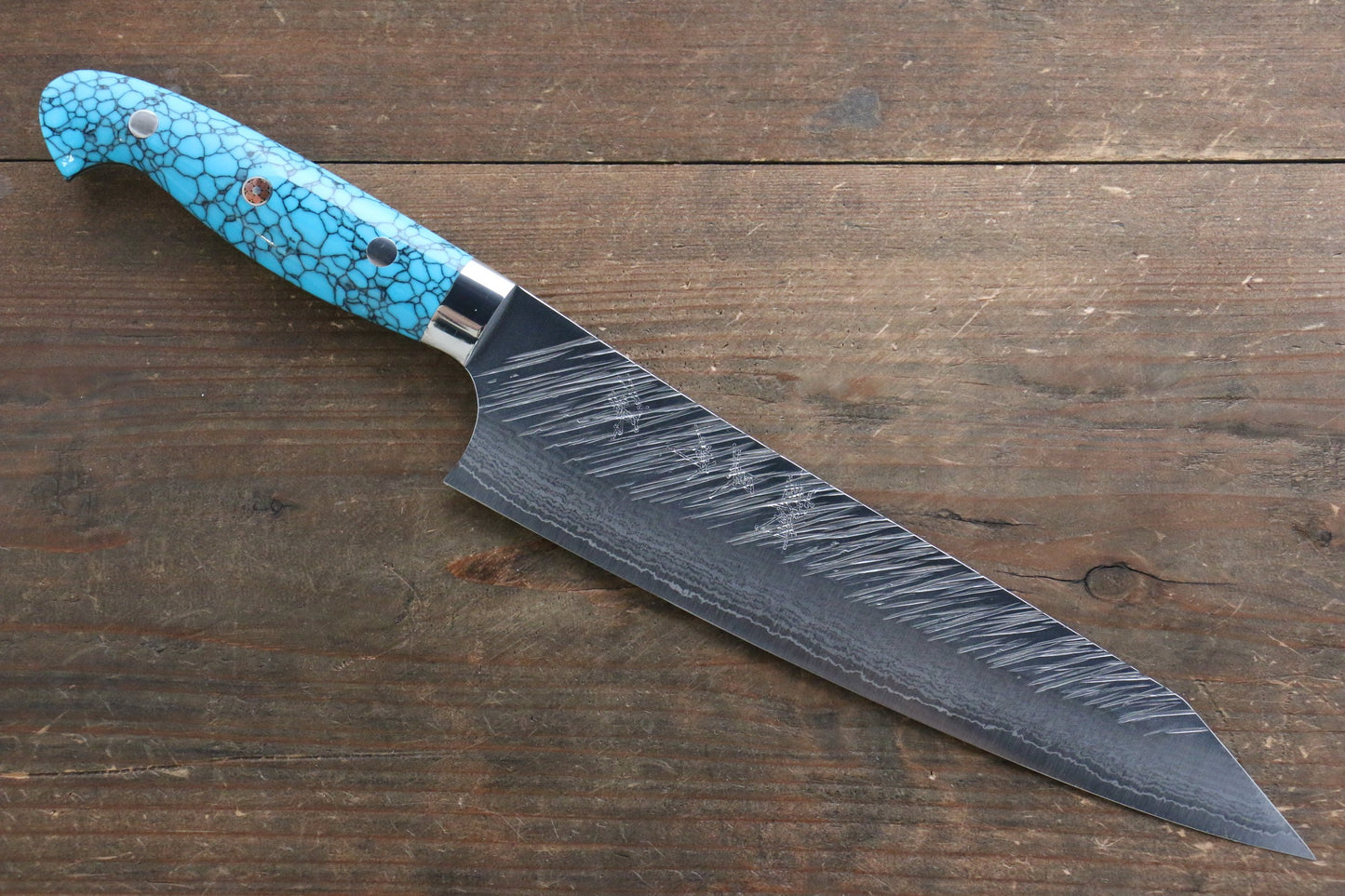 Yu Kurosaki Fujin SPG2 Hammered Damascus Gyuto Japanese Knife 210mm Turquoise Handle - Japanny - Best Japanese Knife