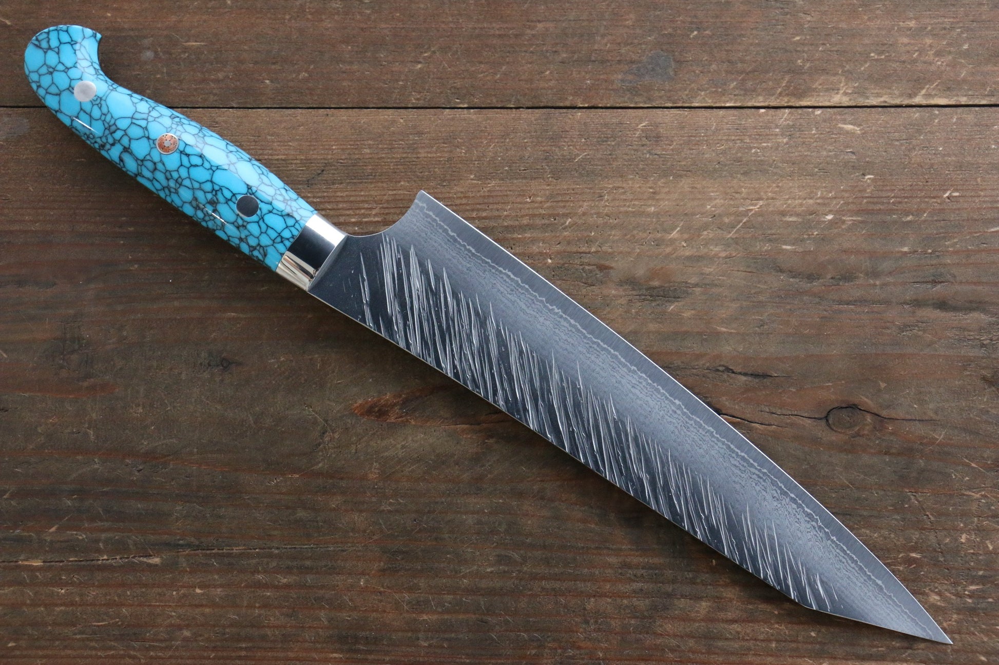 Yu Kurosaki Fujin SPG2 Hammered Damascus Gyuto Japanese Knife 210mm Turquoise Handle - Japanny - Best Japanese Knife