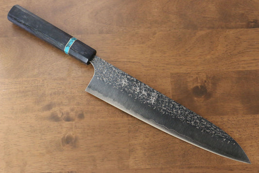 Yu Kurosaki Shizuku R2/SG2 Hammered Gyuto Japanese Knife 240mm Maple(With turquoise ring Blue) Handle - Japanny - Best Japanese Knife