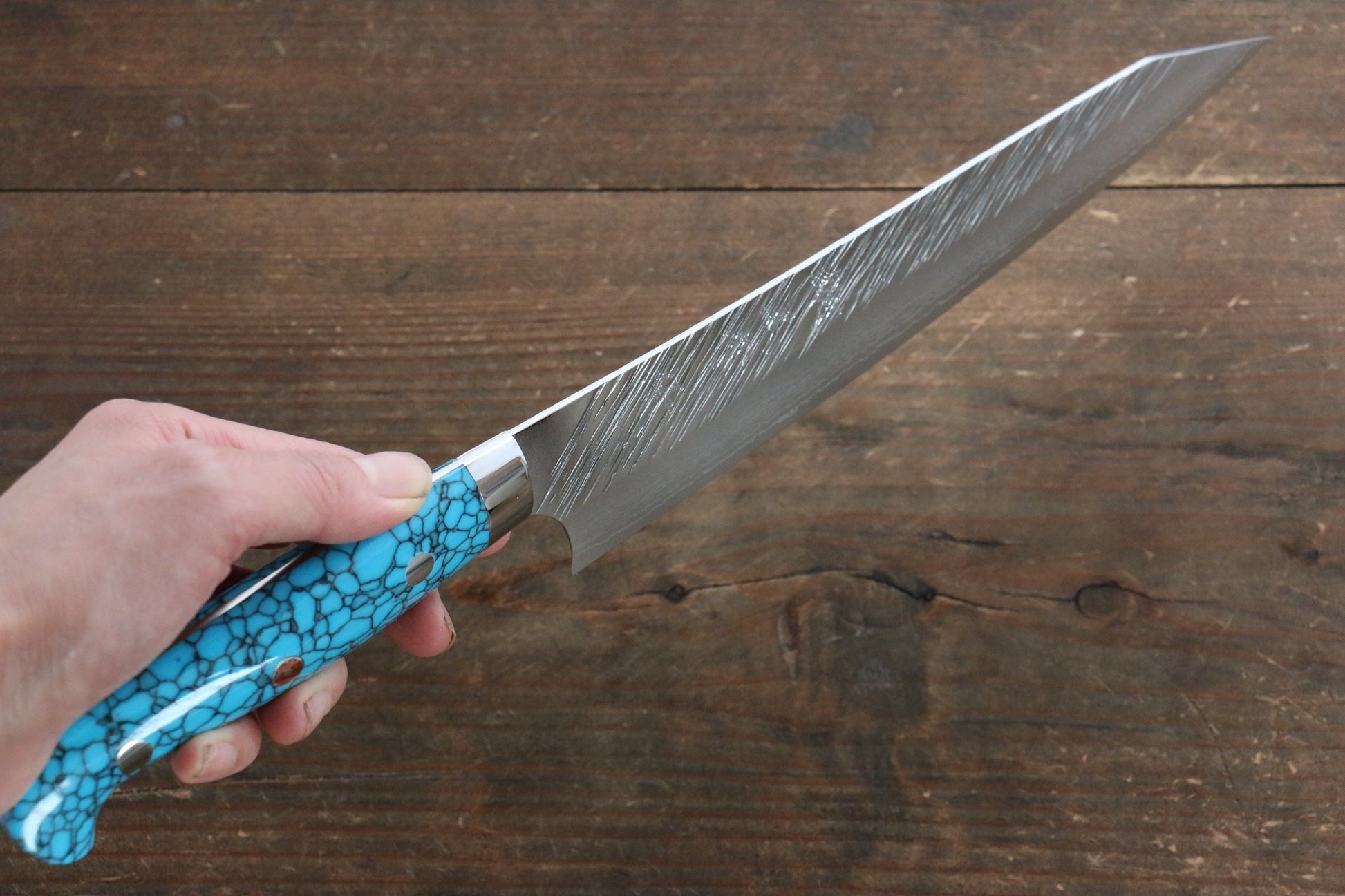 Yu Kurosaki Fujin SPG2 Hammered Damascus Gyuto Japanese Knife 210mm Turquoise Handle - Japanny - Best Japanese Knife