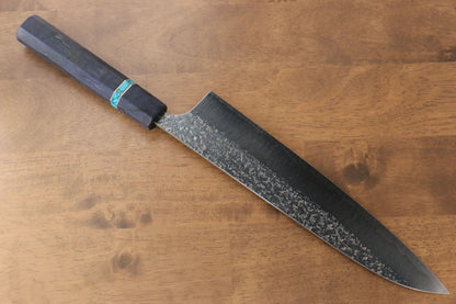 Yu Kurosaki Shizuku R2/SG2 Hammered Gyuto Japanese Knife 240mm Maple(With turquoise ring Blue) Handle - Japanny - Best Japanese Knife