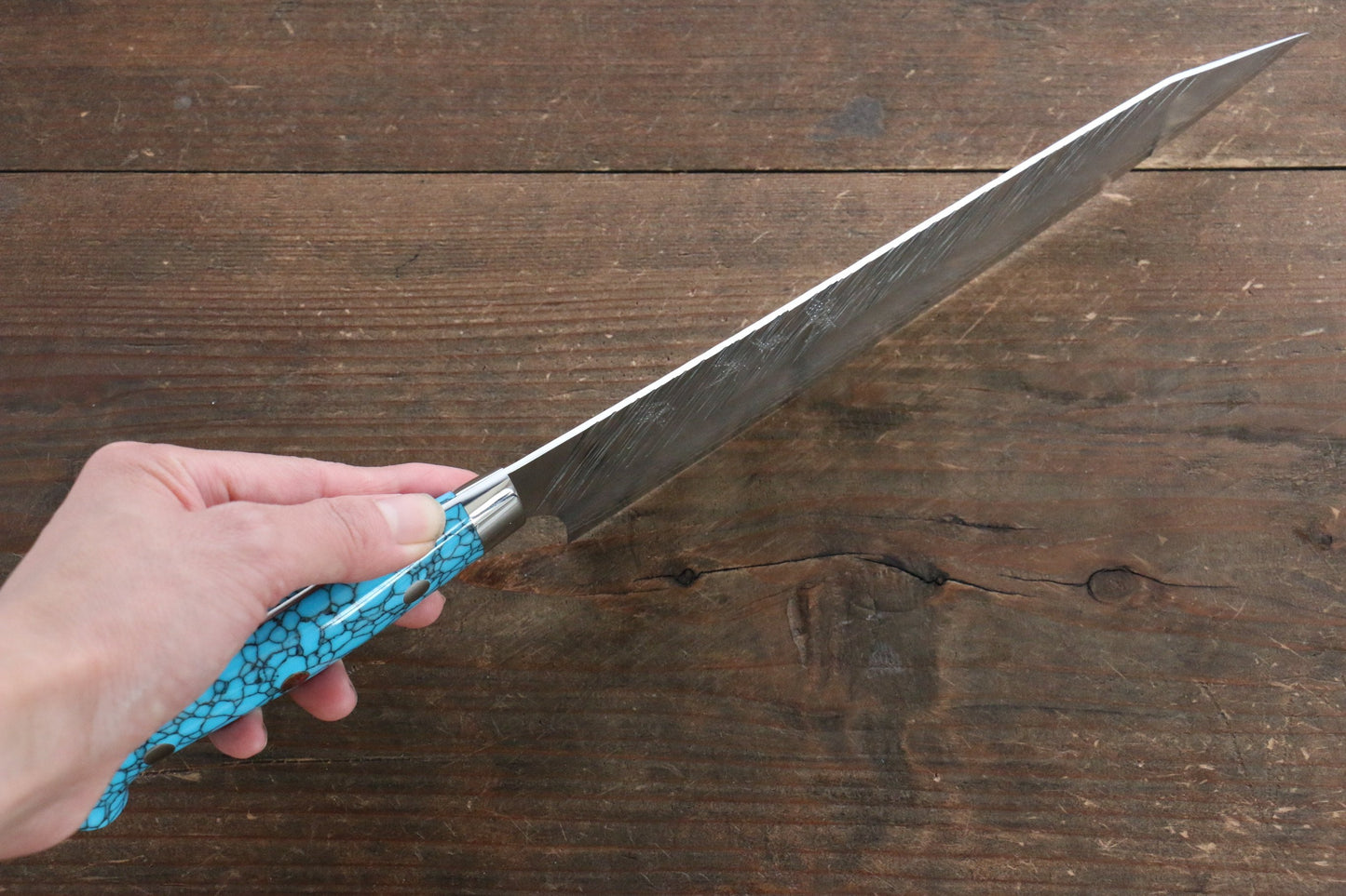 Yu Kurosaki Fujin SPG2 Hammered Damascus Gyuto Japanese Knife 210mm Turquoise Handle - Japanny - Best Japanese Knife