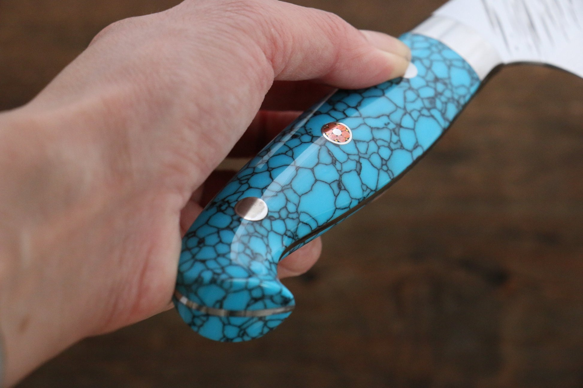 Yu Kurosaki Fujin SPG2 Hammered Damascus Gyuto Japanese Knife 210mm Turquoise Handle - Japanny - Best Japanese Knife