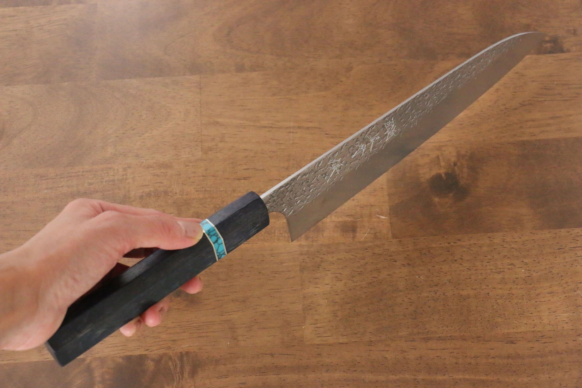 Yu Kurosaki Shizuku R2/SG2 Hammered Gyuto Japanese Knife 240mm Maple(With turquoise ring Blue) Handle - Japanny - Best Japanese Knife