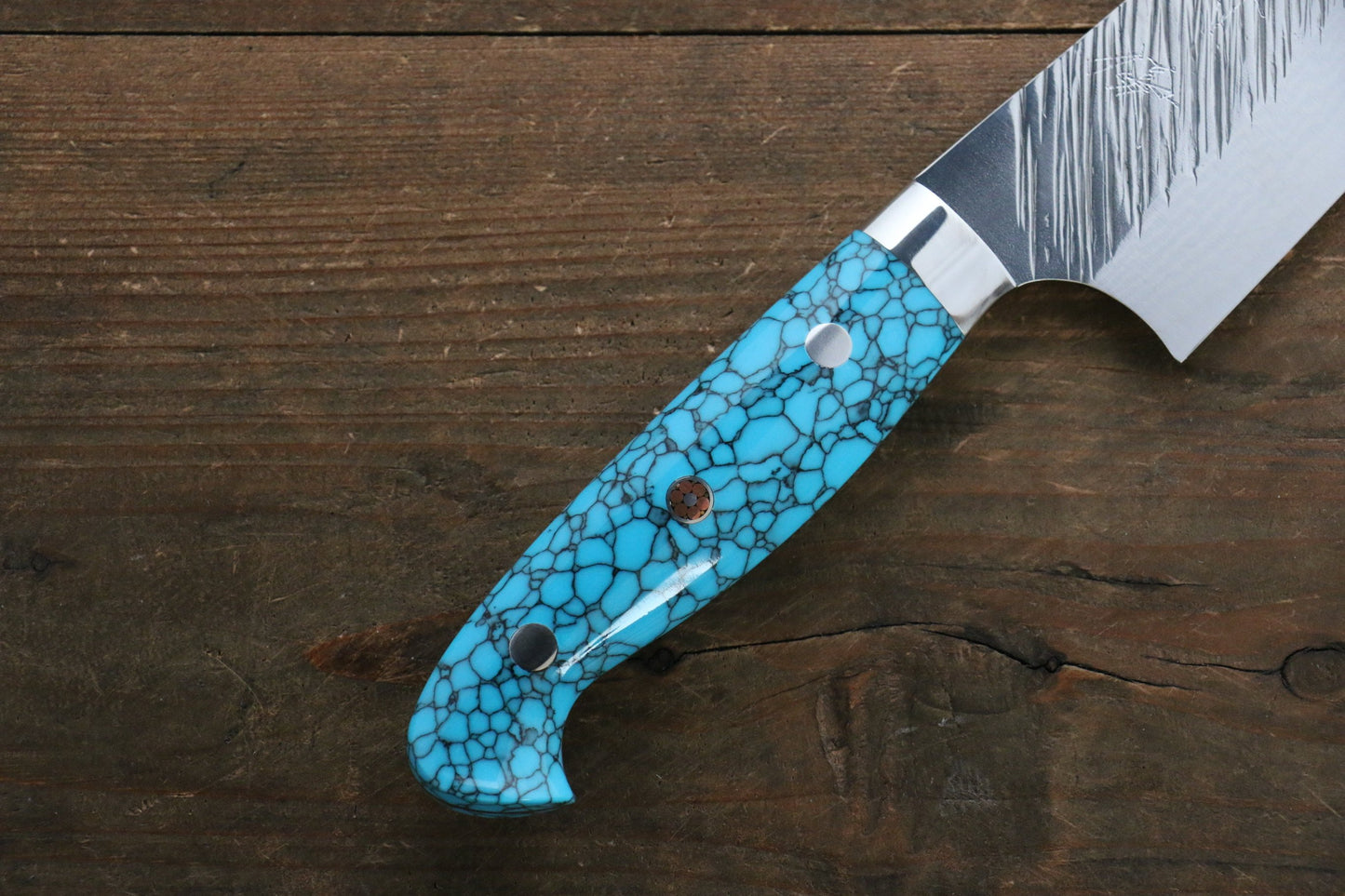 Yu Kurosaki Fujin SPG2 Hammered Damascus Gyuto Japanese Knife 210mm Turquoise Handle - Japanny - Best Japanese Knife