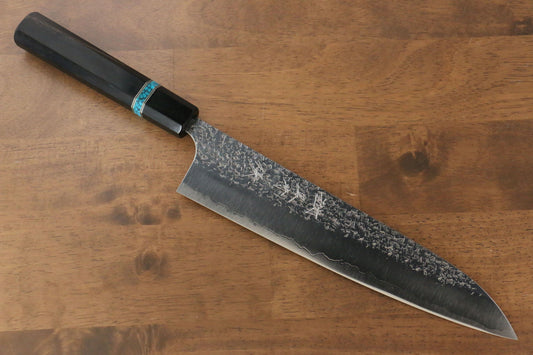 Yu Kurosaki Shizuku R2/SG2 Hammered Gyuto Japanese Knife 240mm Ebony Wood(With Turquoise Ring) Handle - Japanny - Best Japanese Knife