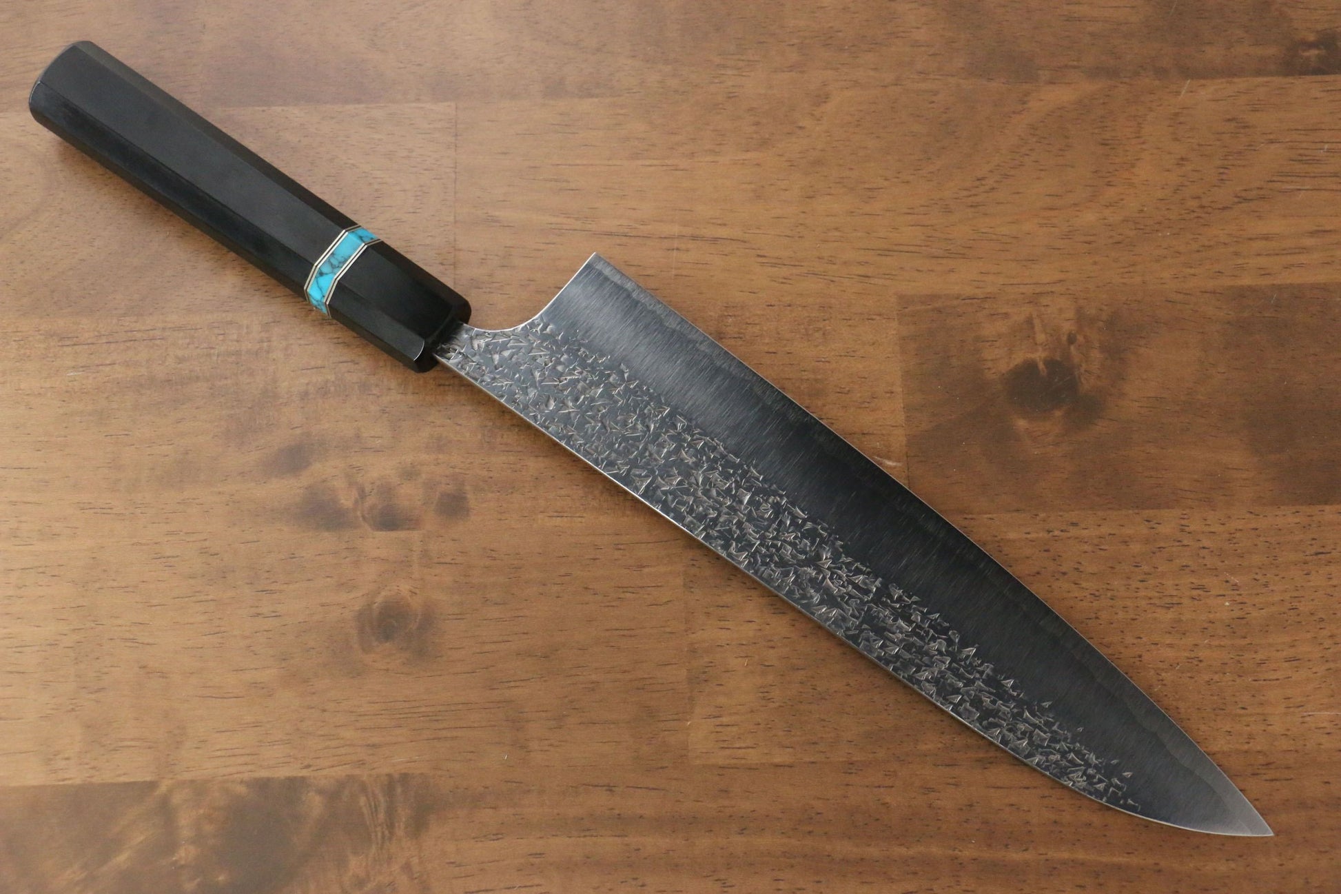 Yu Kurosaki Shizuku R2/SG2 Hammered Gyuto Japanese Knife 240mm Ebony Wood(With Turquoise Ring) Handle - Japanny - Best Japanese Knife