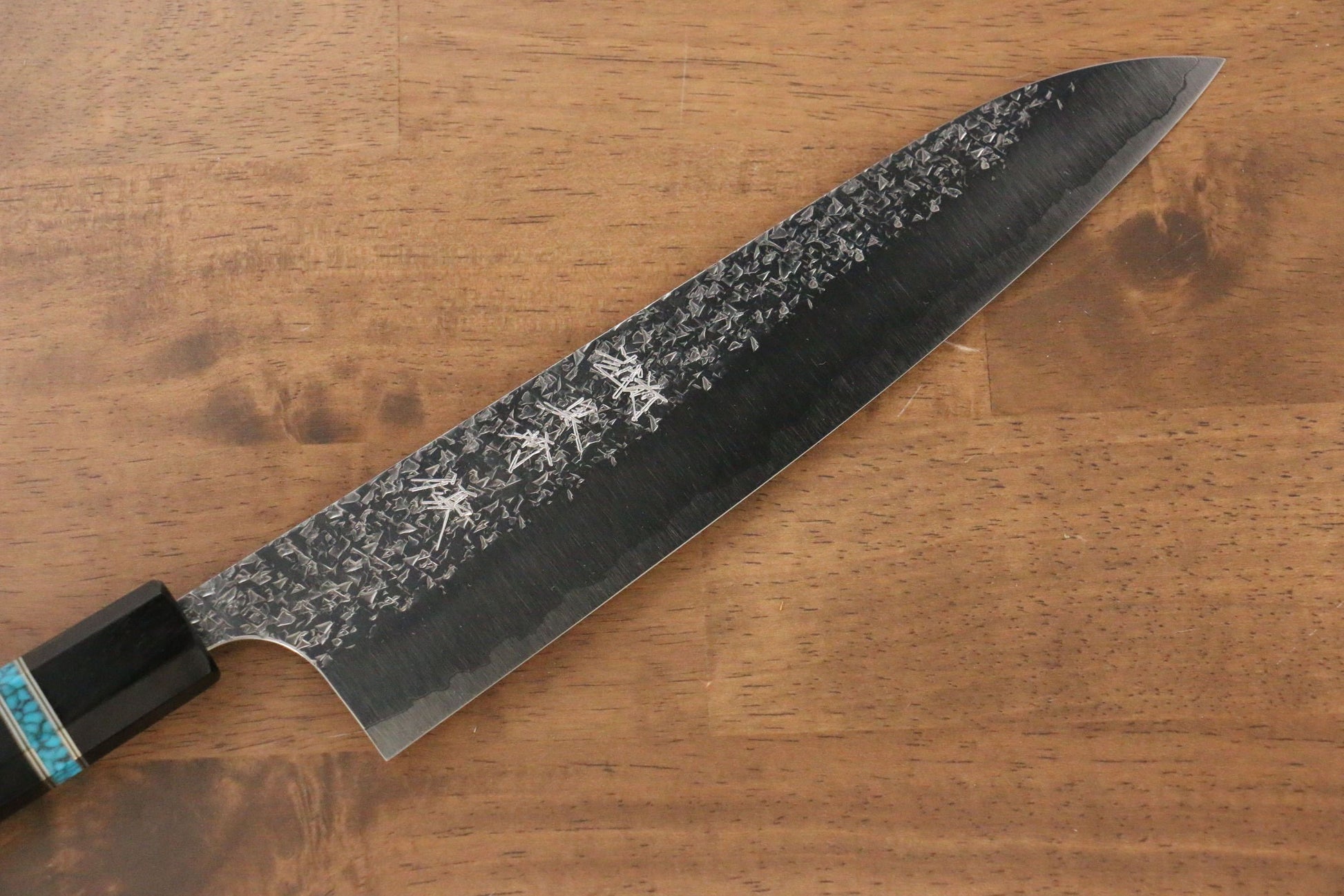 Yu Kurosaki Shizuku R2/SG2 Hammered Gyuto Japanese Knife 240mm Ebony Wood(With Turquoise Ring) Handle - Japanny - Best Japanese Knife