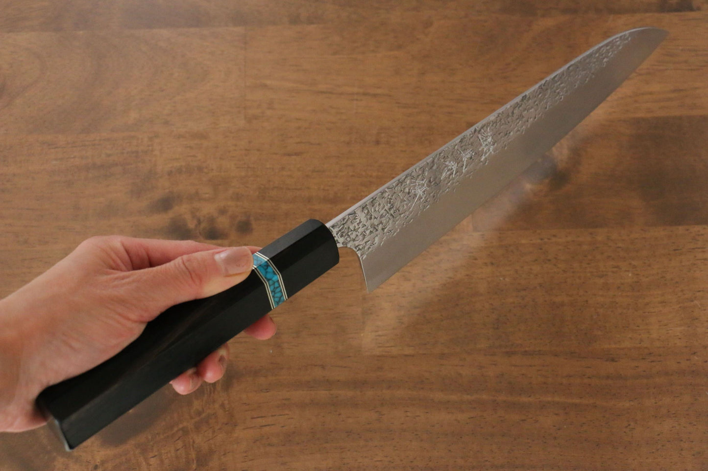 Yu Kurosaki Shizuku R2/SG2 Hammered Gyuto Japanese Knife 240mm Ebony Wood(With Turquoise Ring) Handle - Japanny - Best Japanese Knife