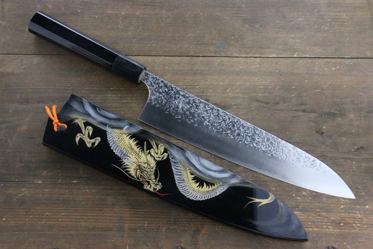 Yu Kurosaki Shizuku R2/SG Hammered Gyuto Japanese Chef Knife 240mm with Chinkin Saya - Japanny - Best Japanese Knife