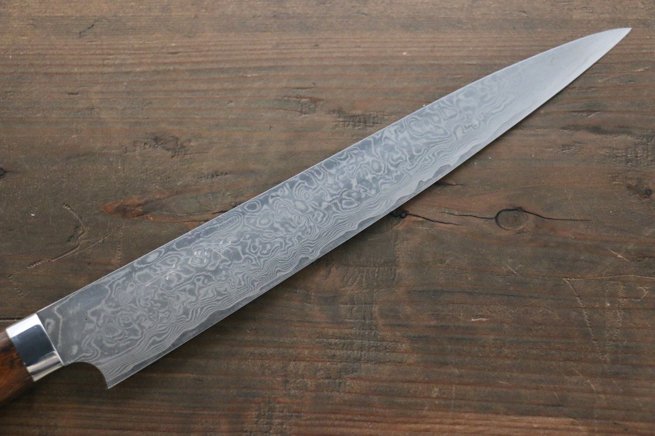 Saji R2/SG2 Diamond Finish Damascus Sujihiki Japanese Chef Knife 240mm with Iron Wood Handle - Japanny - Best Japanese Knife