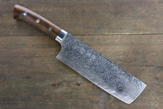 Takeshi Saji R2/SG2 Diamond Finish Damascus Nakiri Japanese Chef Knife 180mm with Iron Wood handle - Japanny - Best Japanese Knife