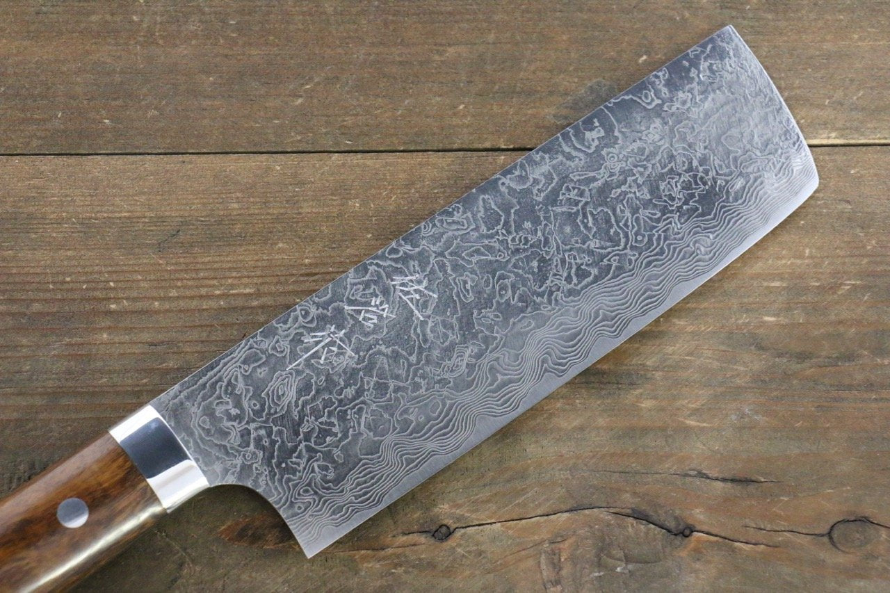 Takeshi Saji R2/SG2 Diamond Finish Damascus Nakiri Japanese Chef Knife 180mm with Iron Wood handle - Japanny - Best Japanese Knife