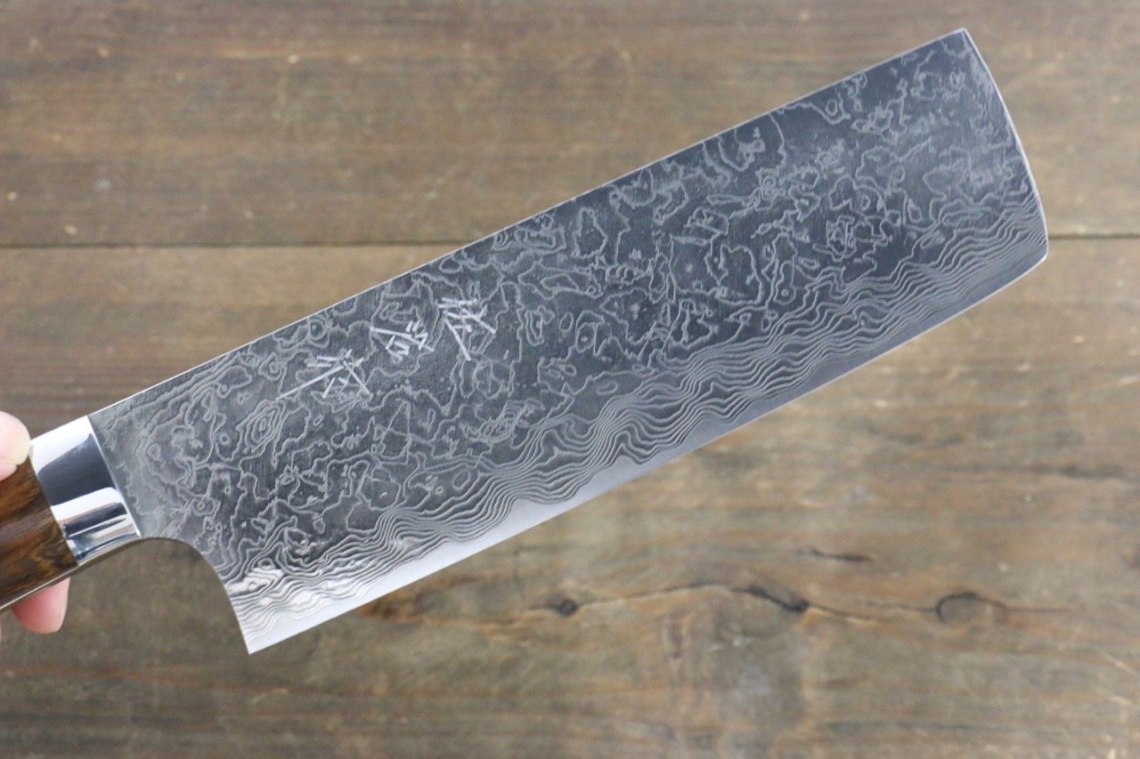 Takeshi Saji R2/SG2 Diamond Finish Damascus Nakiri Japanese Chef Knife 180mm with Iron Wood handle - Japanny - Best Japanese Knife