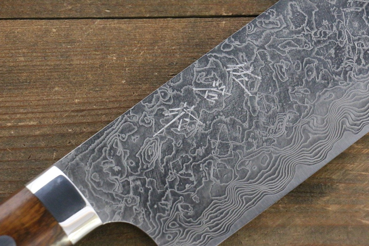 Takeshi Saji R2/SG2 Diamond Finish Damascus Nakiri Japanese Chef Knife 180mm with Iron Wood handle - Japanny - Best Japanese Knife